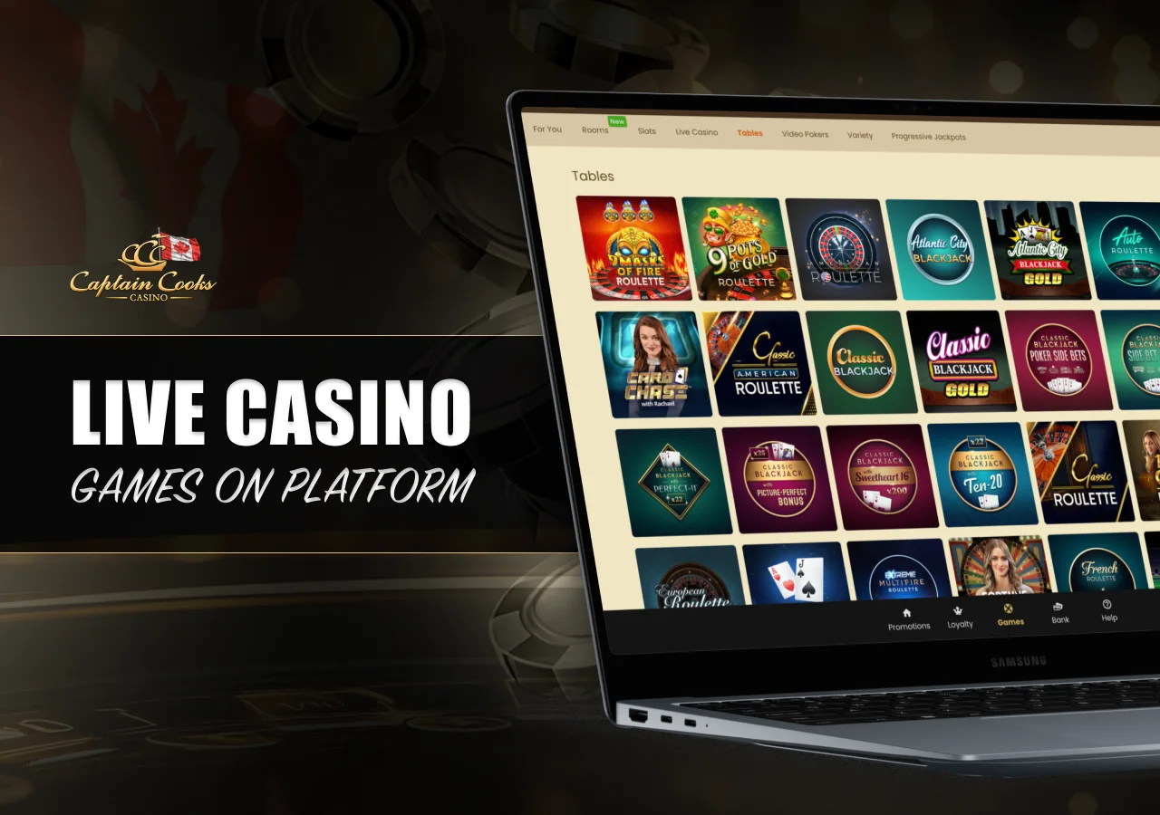 Live dealer gaming at Captain Cooks with real-time tables and interactive gameplay